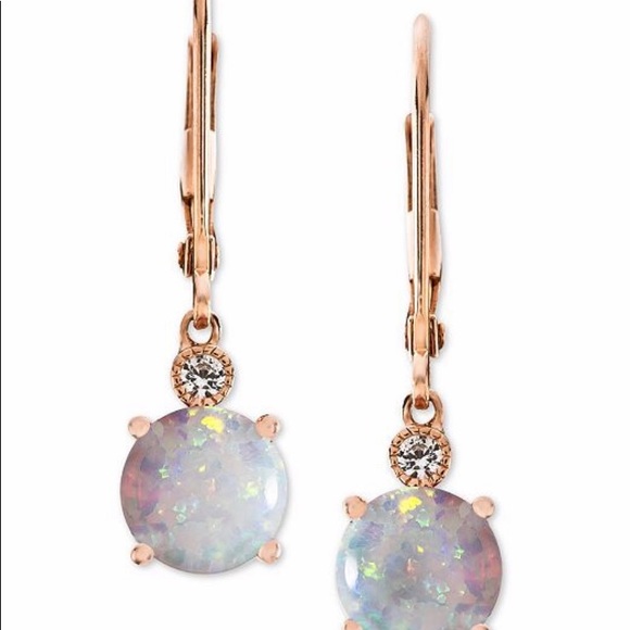 14k rose gold over silver opal leverback earrings - Picture 5 of 8